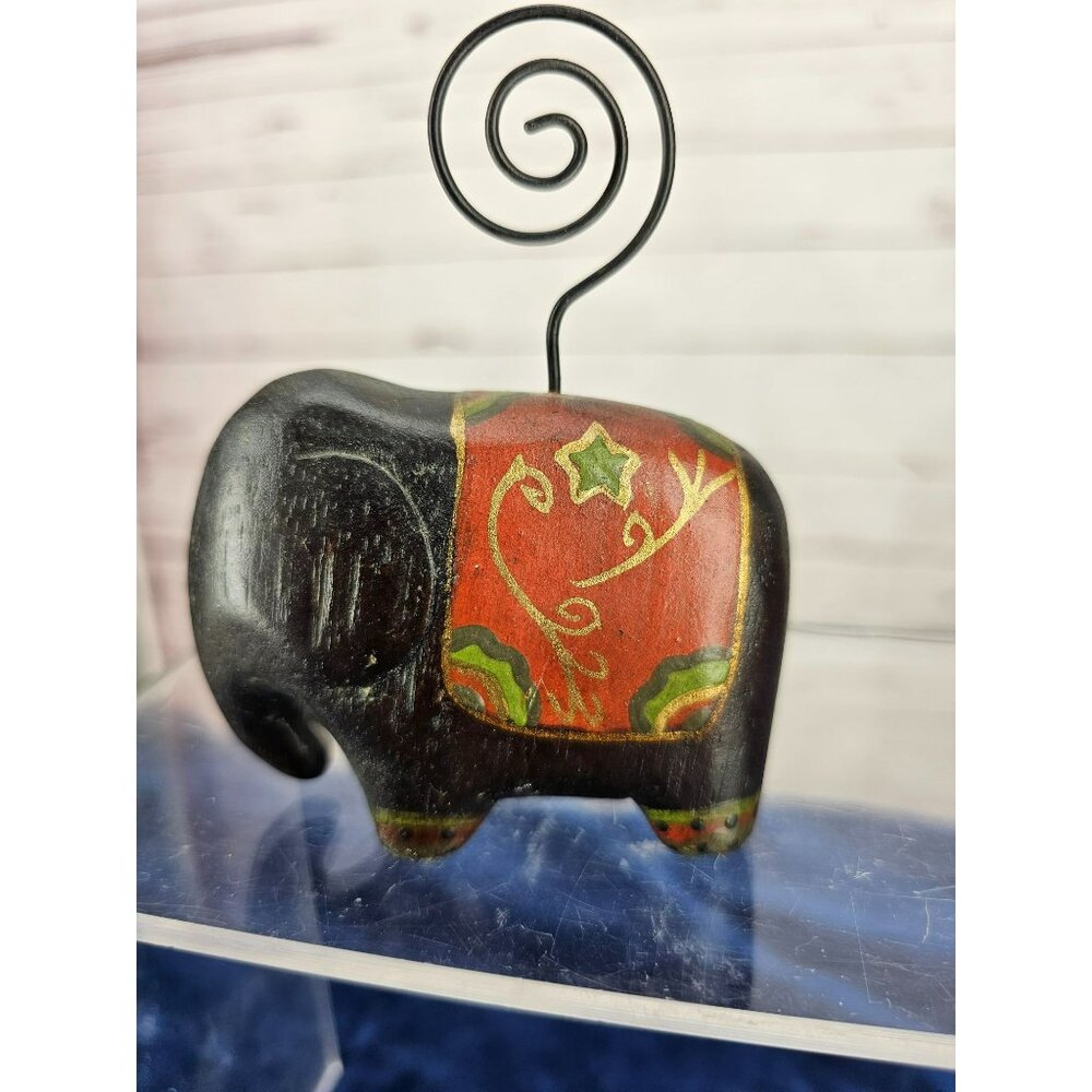 Elephant Decorative Spiral Clip Photo Holder in Warm Color Tones